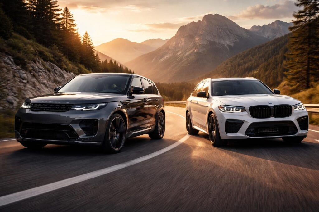 Les véhicules pour sportifs avec les Range Rover Sport et BMW X5 M pour performance et prestige sur route