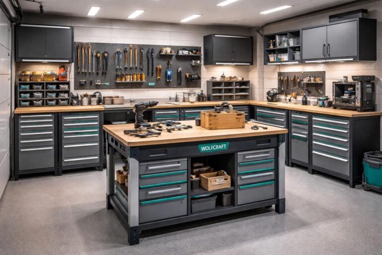 découvrez comment transformer votre garage en un atelier créatif fonctionnel grâce à l'établi wolfcraft, aux rangements bott pratiques et à un éclairage optimal pour un espace de travail idéal.
