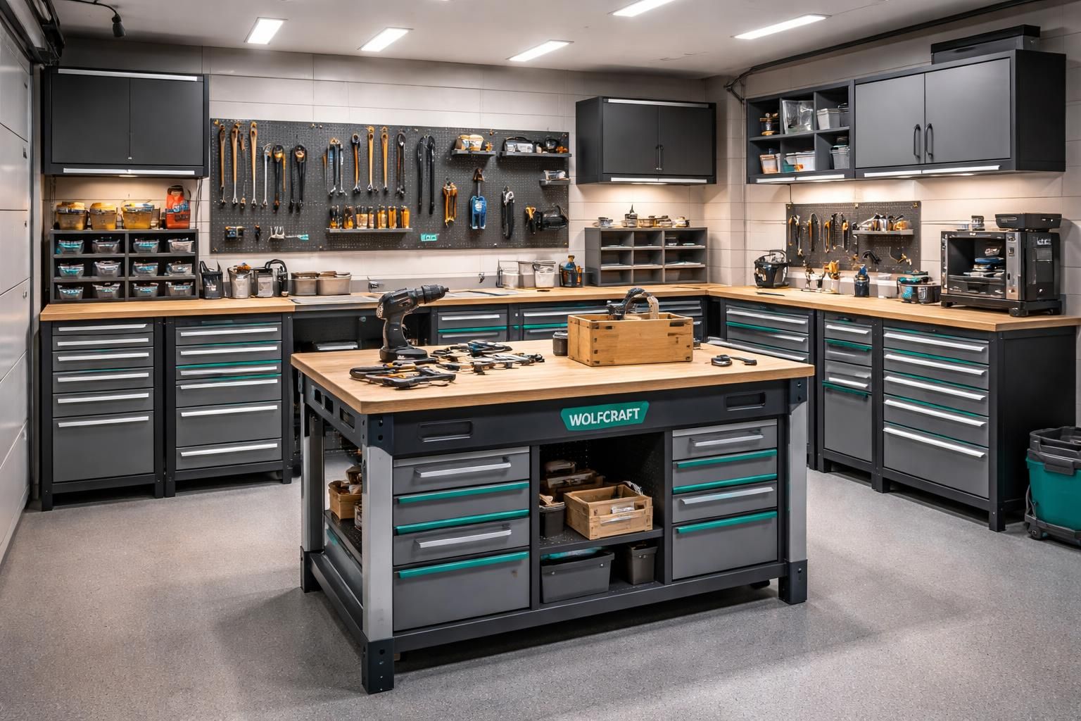 découvrez comment transformer votre garage en un atelier créatif fonctionnel grâce à l'établi wolfcraft, aux rangements bott pratiques et à un éclairage optimal pour un espace de travail idéal.